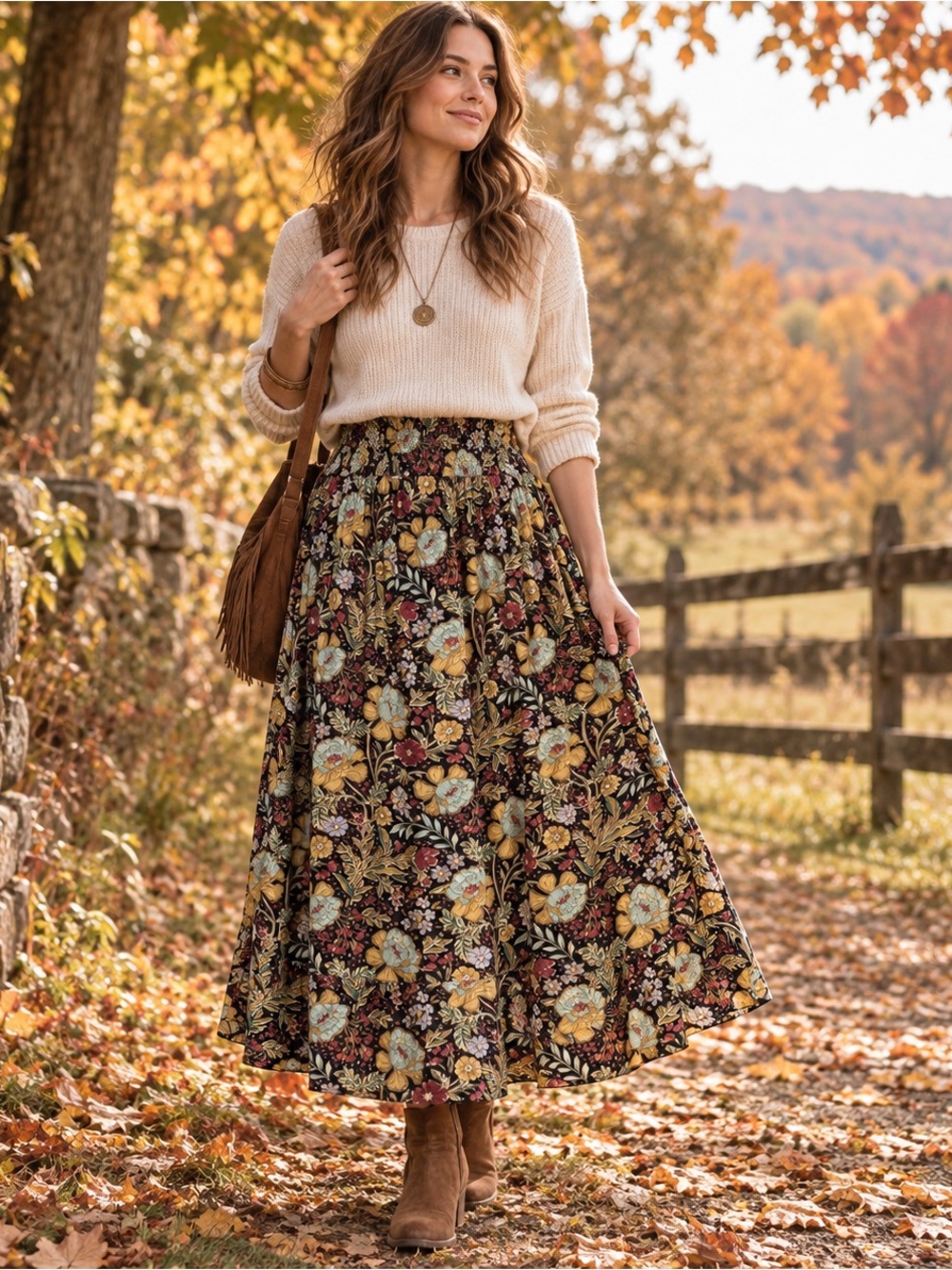 DR2 Women’s L Floral Maxi Skirt Black Smocked Waist Boho NWT Nordstrom Fall Boho